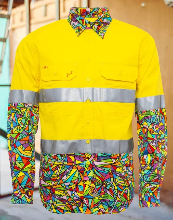 TradeMutt Mens Core Bonza LS Hi Vis Shirt Taped