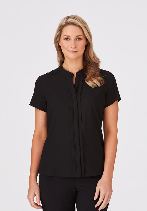 City Collection Womens Envy Pleat Front S/S Blouse