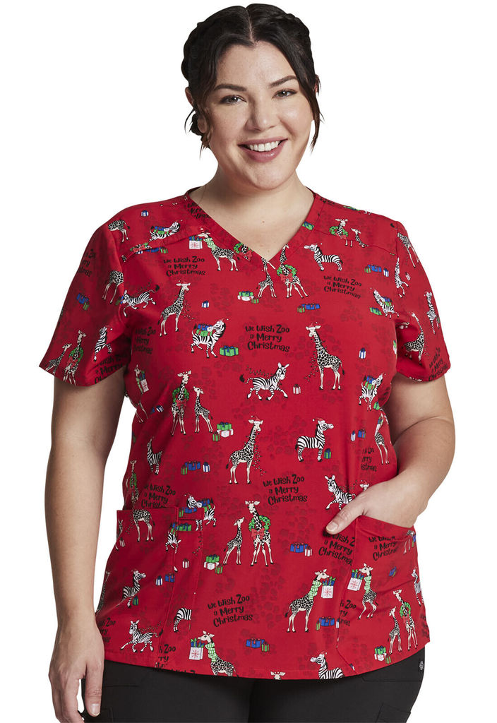 Cherokee Womens Christmas Red Zoo Scrub