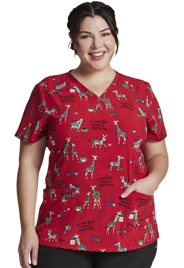 Cherokee Womens Christmas Red Zoo Scrub Work Clobber Bunbury